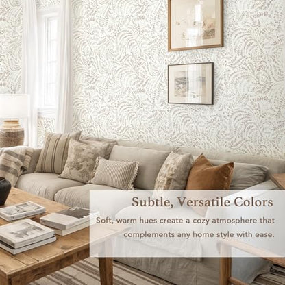 Heroad Peel and Stick Wallpaper Modern Boho Contact Paper Neutral Beige Wall Paper Removable Waterproof Self Stick Renter Friendly Wallpaper for Bedroom Living Room Bathroom Kitchen Vinyl 17.3”x393” - color: Light Brown, size: 17.3" x 393"