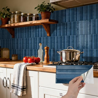 VICCI Peel and Stick Backsplash, Ocean Blue, 4.72x9.68 - color: Ocean Blue