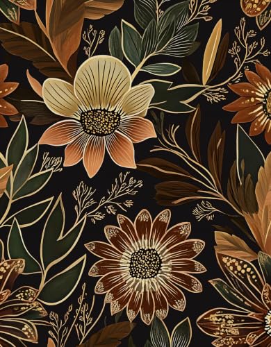Laatse Boho Dark Black Gold Floral Wallpaper Peel and Stick 17.5"x787" - color: Black/Brown, size: 17.5" x 787"
