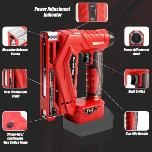 3-in-1 Brad Nailer/Narrow Crown Stapler for Milwaukee M18 Battery - color: Red
