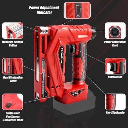 3-in-1 Brad Nailer/Narrow Crown Stapler for Milwaukee M18 Battery - color: Red