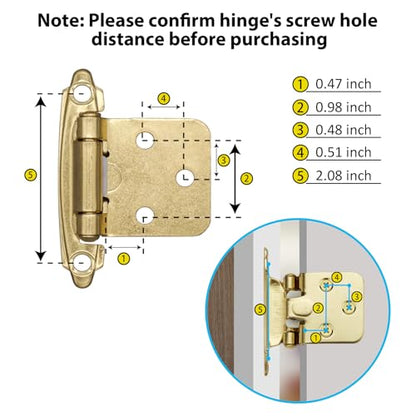 1/2 Inch Overlay Kitchen Cabinet Hinges Gold, 50 Pack(25 Pairs) - color: Gold, size: 50 Pack(25 Pairs)