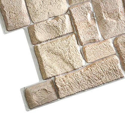 Dundee Deco Beige Faux Limestone PVC 3D Wall Panel, 3.3 ft X 1.7 ft (98 cm X 50cm), Interior Design Wall Paneling Decor, Sample 9 in X 9 in - size: 9" x 9", SAMPLE
