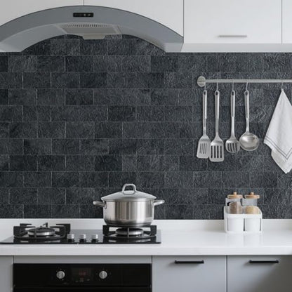 DICOFUN 1 Sheet Black Slate Thick PVC Peel and Stick Backsplash Wall Tiles, 12"x12" Self Adhesive Subway Tile for Kitchen and Bathroom Backsplash - color: Black Slate, size: 1 Sheet, 12"x12"x0.12"