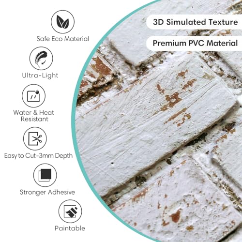 Commomy Faux Brick 3D Peel and Stick Warm White - 10 Pcs 11.8" x 11.8" - color: Brick-HGC