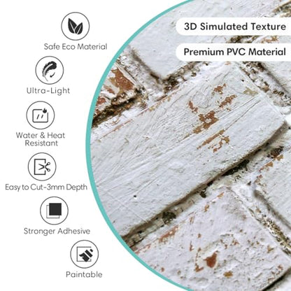 Commomy Faux Brick 3D Peel and Stick Warm White - 10 Pcs 11.8" x 11.8" - color: Brick-HGC