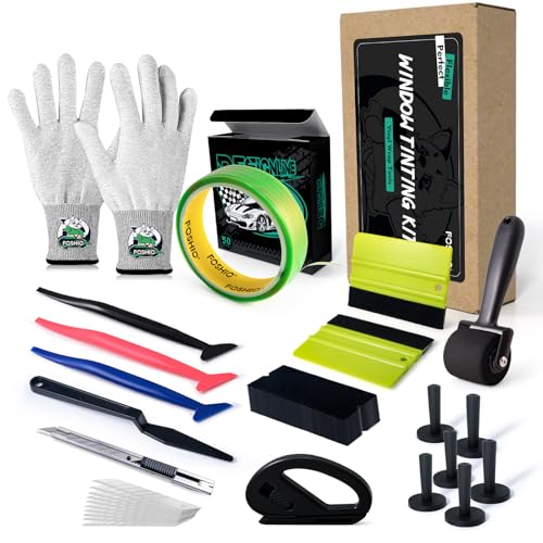 FOSHIO 50M Knife Less Vinyl Wrap Tools Kit, 6PCS Car Wrap Magnets & Vinyl Wrap Gloves, Sponge Roller, Felt Squeegee, Utility Knife Wrapping Paper Cutter Set, Micro Squeegee Window Tint Tools Kit