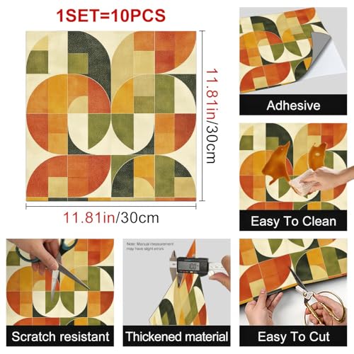 HOMETITUTE Green Retro Geometric Peel Stick Vinyl Floor Tile 12x12 Inch - style: Retro Abstract Geometric
