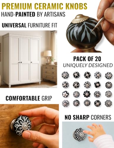 Cabinet Knobs Black 20 Pack - Antique Ceramic Drawer Pulls for Dressers - color: Black, size: 20 Pieces