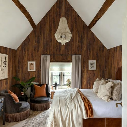 Dimoon 394"x15.7" Thickened Texture Brown Wood Grain Vintage Wallpaper Roll - size: 15.7" x 393"