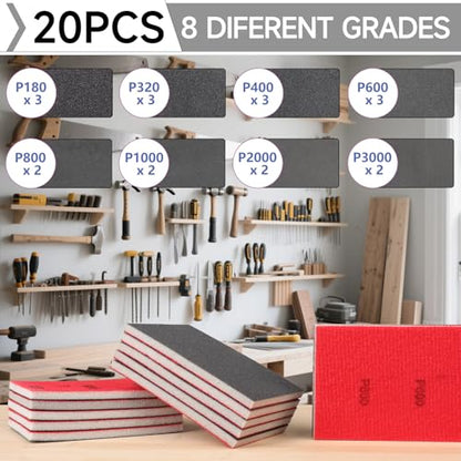 20Pcs Sanding Sponge 180-3000 Grit Soft Foam Hand Sander Block - size: 20pcs Mix Grit, style: Aluminum