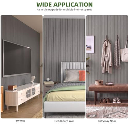 Elvone Peel and Stick PVC Slat Wood Wall Panel, Grey, 236" x 15.7" - color: Gray, size: 15.7" x 236"