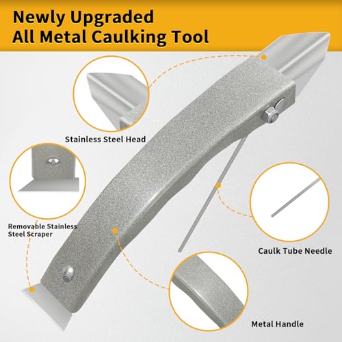 Caulking Tool-Caulk Remover Tool Kit,Grout Removal Tool,Silicone Bathroom Caulk Finishing Tool with Stainless Steel Scraper and Metal Handle for Bathroom,Kitchen,Bathtub,Sink Joint,Window - color: Silver