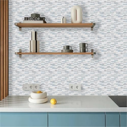 Tilingview 10PCS Peel and Stick Tile for Kitchen Backsplash, Strips Design Self-Adhesive Vinyl Tile, Plastic Wall Sticker (Blue White) - color: Narrow Blue White, size: 10"x10"x0.02"