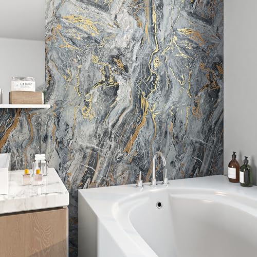 Livelynine Black Gold Marble Wallpaper Peel and Stick Countertops Marble Contact Paper for Kitchen Countertop Vinyl Wrap Waterproof Self Adhesive Desk Covering Bathroom Counter Top Covers 15.8x78.8 - color: White Black Gold, size: 15.8" x 78.8"