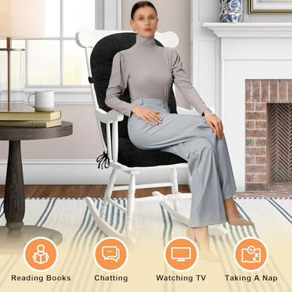Rocking Chair Cushion, 44 x 19 x 4 Inch, Black Charcoal - color: Black Charcoal