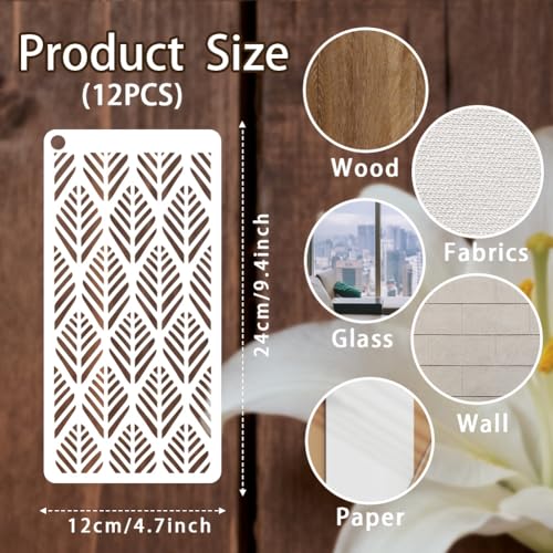 12 Sheets Boho Aesthetics Stencil for Painting, Rainbow Flower Square Modern Texture Drawing Stencil Geometric Reusable Art Stencils Template for Painting on Wall Wood Home Decor - style: Boho Aesthetics