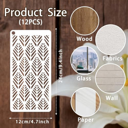 12 Sheets Boho Aesthetics Stencil for Painting, Rainbow Flower Square Modern Texture Drawing Stencil Geometric Reusable Art Stencils Template for Painting on Wall Wood Home Decor - style: Boho Aesthetics