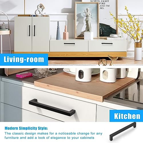 KNOBWELL 20 Pack| 6-3/10 inch Black Cabinet Pulls, 160mm Kitchen Cabinet Handles Stainless Steel Square Pulls for Cupboard Dresser Drawer Closet Wardrobe Vanity - color: Matte Black, size: Hole Center:6-3/10 inch(160mm)