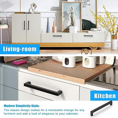 KNOBWELL 20 Pack| 6-3/10 inch Black Cabinet Pulls, 160mm Kitchen Cabinet Handles Stainless Steel Square Pulls for Cupboard Dresser Drawer Closet Wardrobe Vanity - color: Matte Black, size: Hole Center:6-3/10 inch(160mm)