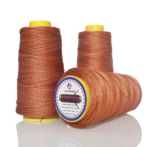 LUSTEMBER Heavy Duty Sewing Thread, 3 Rolls x 656 ft Extra Strong Upholstery Thread, Smooth Nylon Thread for Leather, Canvas, Outdoor Gear, Shoes - Brown - color: Brown