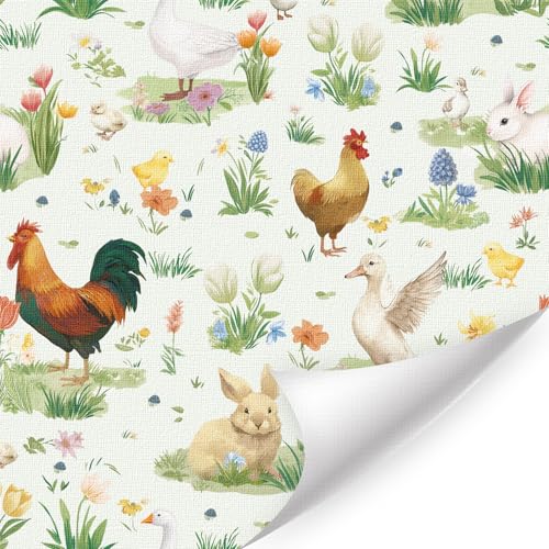 HLNIUC Farm Animals Plants Peel and Stick Wallpaper 17”x118”Rooster Goose Duck Floral Contact Paper,Botanical Flower Rabbit Wallpaper,Wildflower Poultry Animals Art Wall Mural for Bedroom Nursery - color: Rooster