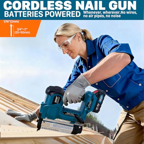 Brad Nailer Electric, 18 Gauge Brad Nail Gun, 2-in-1 Brad Nailer with 800pcs Nails&Staples, Nail Gun with 2×2.0Ah Batteries, for Woodworking, Home Improvement JOVANT