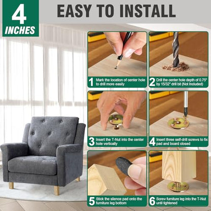 FoDau770 Square Furniture Legs 4 Inch, Ash Wood Legs with 5/16"-18 Bolts - size: 4 Inch