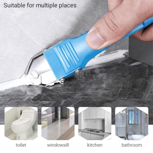 Silicone Caulking Tool 3 in 1 Stainless Steel Head Scraper Caulk Remover Sealant for Kitchen Bathroom Window, Blue - color: Blue