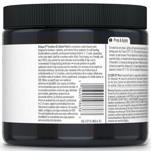 Retique It Furniture and Cabinet Paint - Paint for Cabinets, Dressers, Tables, Doors and DIY Home Decor Projects, Midnight Black, 16 oz