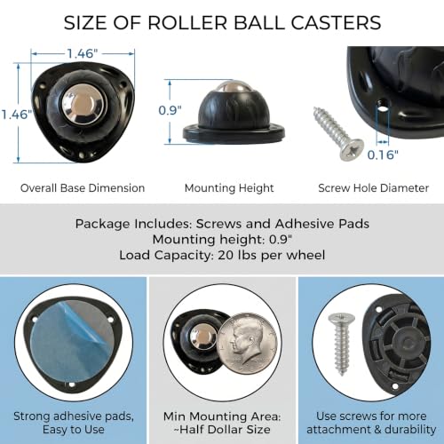 Self Adhesive Caster Wheels: 360° Swivel Bulk Pack (Black, 4pcs) - color: Black, size: 4pcs