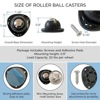 Self Adhesive Caster Wheels: 360° Swivel Bulk Pack (Black, 4pcs) - color: Black, size: 4pcs