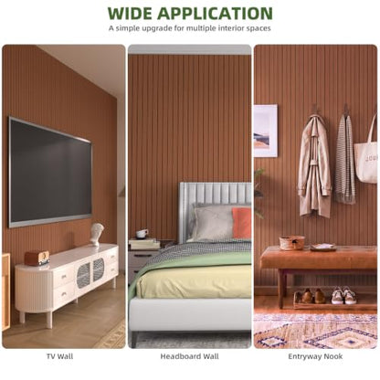 Elvone Peel and Stick PVC Slat Wood Wall Panel, Walnut, 236" x 15.7" - color: Walnut, size: 15.7" x 236"
