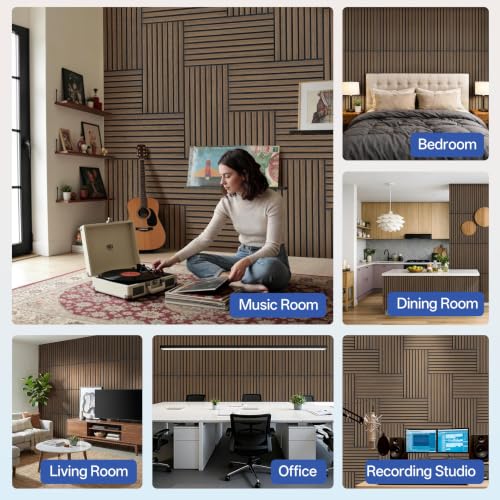 PIWA Acoustic Wood Slat Wall Panels, 20 Pack 23.6"x11.8" Dark Walnut - color: Dark Walnut, size: 24x12" 20pcs