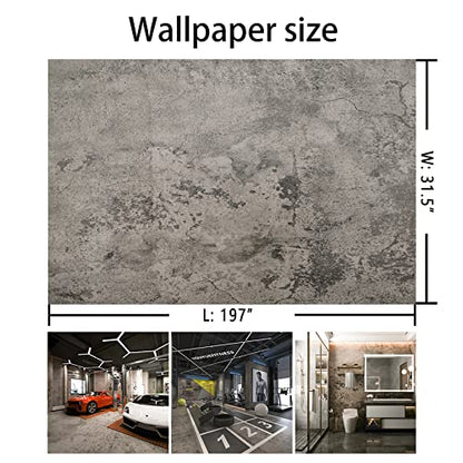BAYYA Extra Wide Concrete Textured Wallpaper Peel Stick Light Grey Matte Thicken 31.5x197inch Retro Industrial Style Contact Paper Waterproof Self-Adhesive Cement Wall Sticker Vinyl Wrap Earthy Gray - color: Gray, size: 31.5" x 197"