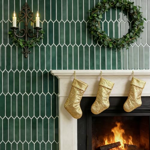 10-Sheet Peel and Stick Backsplash Tile, Self-Adhesive Green Long Hexagon Wall Tiles, Stick on Backsplash for Kitchen, Bathroom, Fireplace, RV, Thicker Design(12"×12"). - color: Green