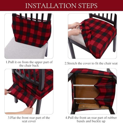 SearchI Dining Chair Seat Covers Set of 4, Rear Covered, Red and Black - color: Christmas Red and Black