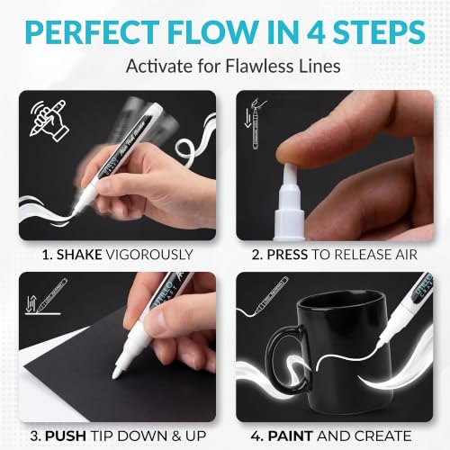 Utillo Craft Black and White Paint Pens (8-Pack), 0.7mm Extra Fine Markers - color: White+Black