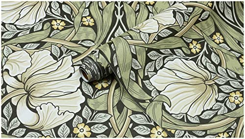 HAOKHOME William Morris Style Wallpaper Sage Green Mural 17.3in x 32.8ft - color: Sage Green/Yellow, size: L: 17.3in x 32.8ft