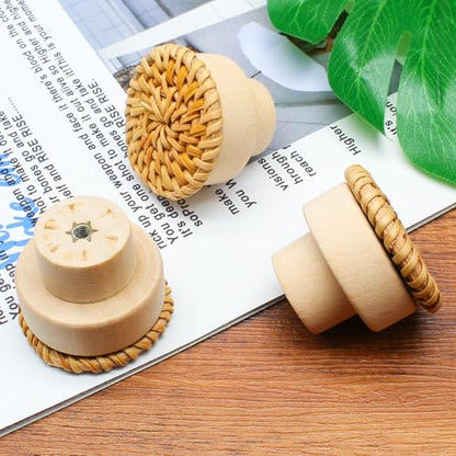 12 Pack 1-1/2" Rattan Boho Cabinet Knobs with Screws - color: Natural Color - 12 Pack