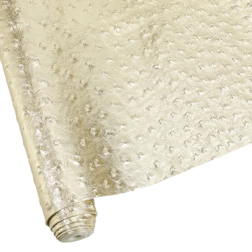 Embossed PU Leather Sheet 53.15 x 11.81 Inch Solid Ostrich Vinyl Roll Soft Microfiber Leather Sheet Synthetic Textured Fabric for Upholstery Earrings Purses Jewlery Making(Pale Goldenrod) - color: Pale Goldenrod
