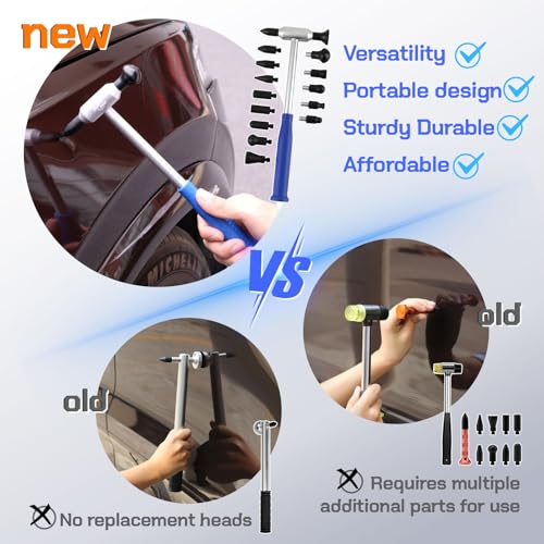 Super PDR Paintless Dent Repair Kit, Dent Puller Kit, Car Dent Removal Tools with Dent Lifter, Bridge Puller, Slide Hammer 2 in 1 T-Type Slide Hammer for Repair Door Ding, Creases and Hail Damage