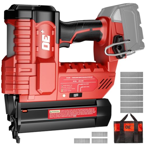 DeForce 18GA Cordless Brad Nailer, 2" Nail Gun for Milwaukee 18V Battery, 2 in 1 Electric Stapler, 2026 Upgraded Tool-Free Jam Release, 2 Firing Modes, Adjustable Depth, 1000pcs Nails(No Battery) - color: Red