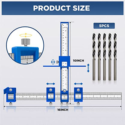 Cabinet Hardware Jig, Cabinet Handle Jig, Cabinet Hardware Template Tool, Punch Locator Drill Guide for Handle Knob Pull Installation of Door and Drawer woodworking tools