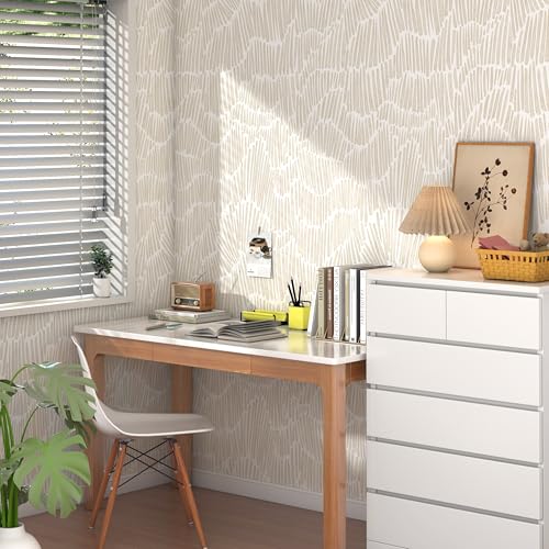 Theper Beige Peel and Stick Wallpaper Modern Contact Paper 17.3"×78.8" - color: Yellow, size: 17.3" x 78.8"