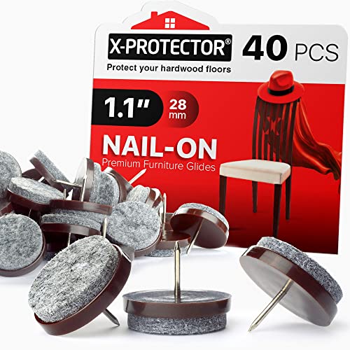 Nail-on Felt Pads X-PROTECTOR 40 PCS - 1.1" Felt Chair Pads - color: Grey, size: 1.1" (28mm)