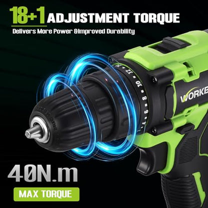 21V Cordless Drill Set with Battery Charger(Green & 1 Battery) - color: Green -1 Battery