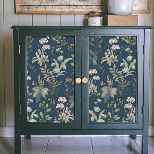 Wallpaper Peel and Stick Waterproof Floral Wallpaper - color: Blue, size: 17.4" x 197"