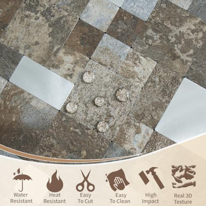 DICOFUN 12" x 12" Square Mosaic Peel and Stick Tile Backsplash, Mixed Metal Silver Stick on Wall Kitchen and Bathroom Tiles, Stick on Backsplash for Stove (10, Beige & Brown Slate) - color: Beige and Brown Slate, size: 10 Sheets, 12"x12"x0.12"