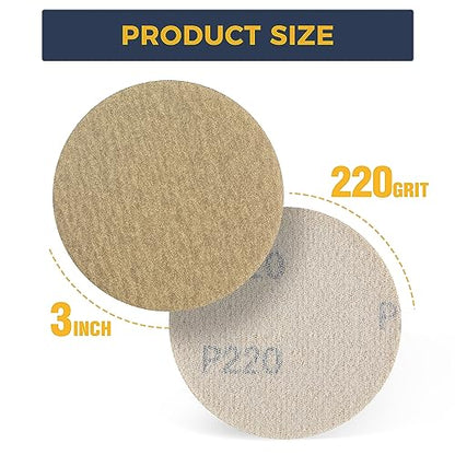 S SATC 50PCS 3 Inch Hook and Loop Sanding Disc 220 Grit Sanding Discs for Random Orbital Sander Aluminum Oxide Sandpaper Discs for Woodworking Automotive Metal - style: 220Grit 50 pack
